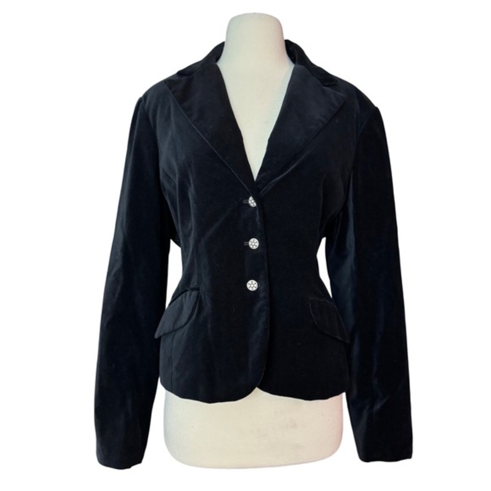 y2k Large Black Velvet‎ Blazer with Crystal Buttons Corporate Goth Whimsy goth